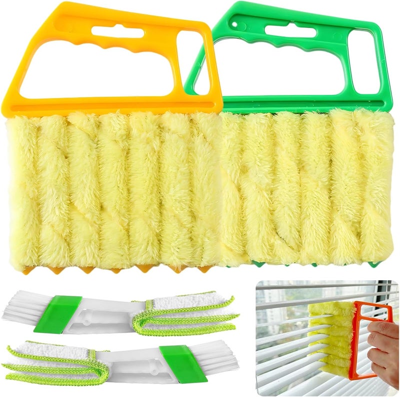 HAOHOMIO 4Pcs Blind Cleaner Duster Tool Set with 7-Finger & 3-Finger Brushes，Washable Multi-Surface Dusting Kit for Wood Blinds, Venetian Blinds, AC Vents, Car Vents, Shutters & Fans (Yellow+Green) - Image 1